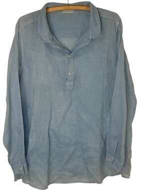 CP SHADES 100% Linen Light Blue Popover Tunic Pockets Size Medium